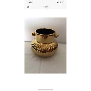 Tabatha Brown Stoneware Vase for Decoration Brand New Pottery -Barn- Style Gold